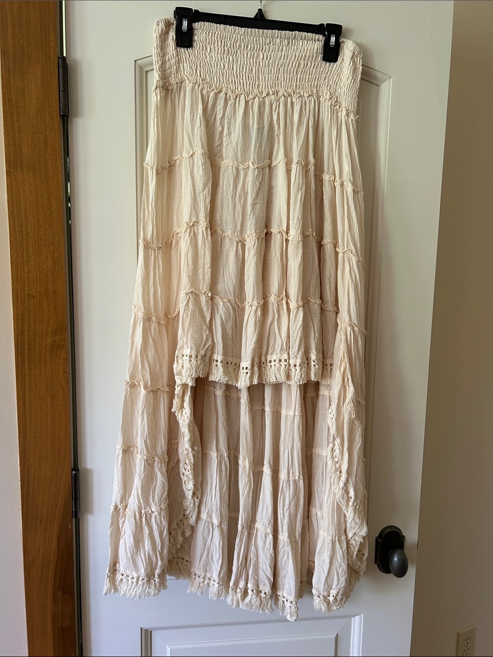 Cream High-Low Tiered Boho Maxi Skirt
